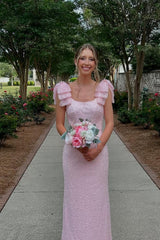 Pink Sequin Bow Fitted Dress