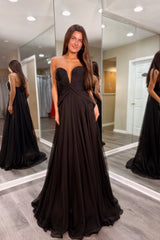 Blue Chiffon V-Neck A-line Long Formal Dress