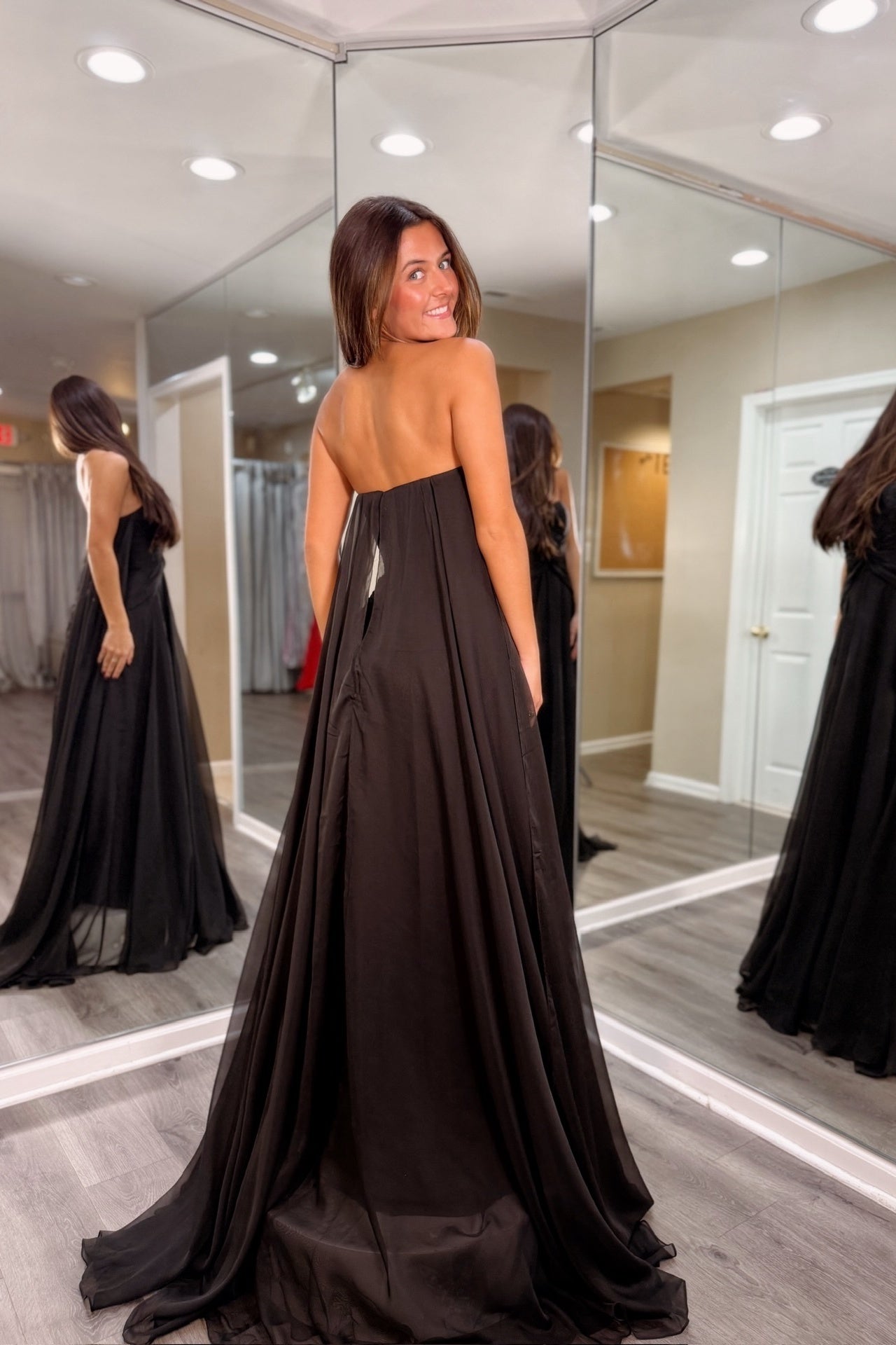 Blue Chiffon V-Neck A-line Long Formal Dress