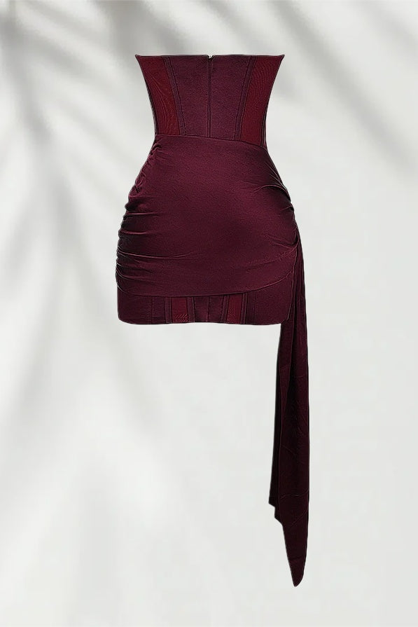Burgundy Satin Bodycon Mini Dress