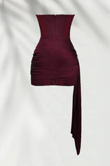 Burgundy Satin Bodycon Mini Dress