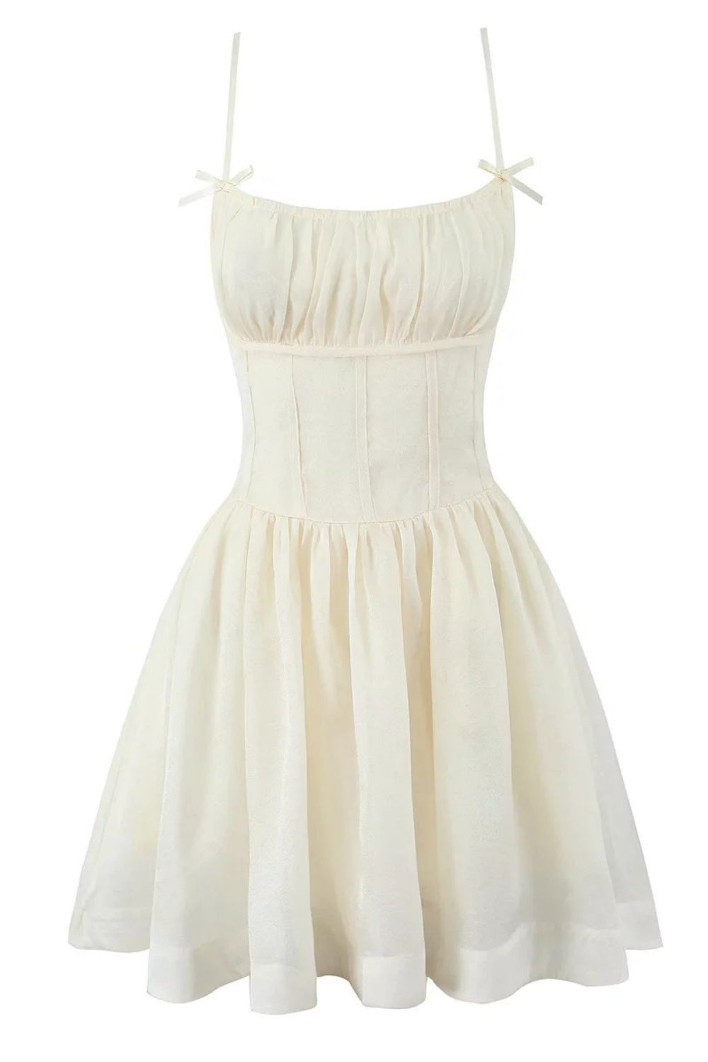 Straps Beige Bow Front A-line Short Dress