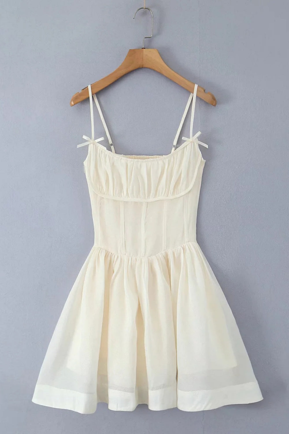 Straps Beige Bow Front A-line Short Dress