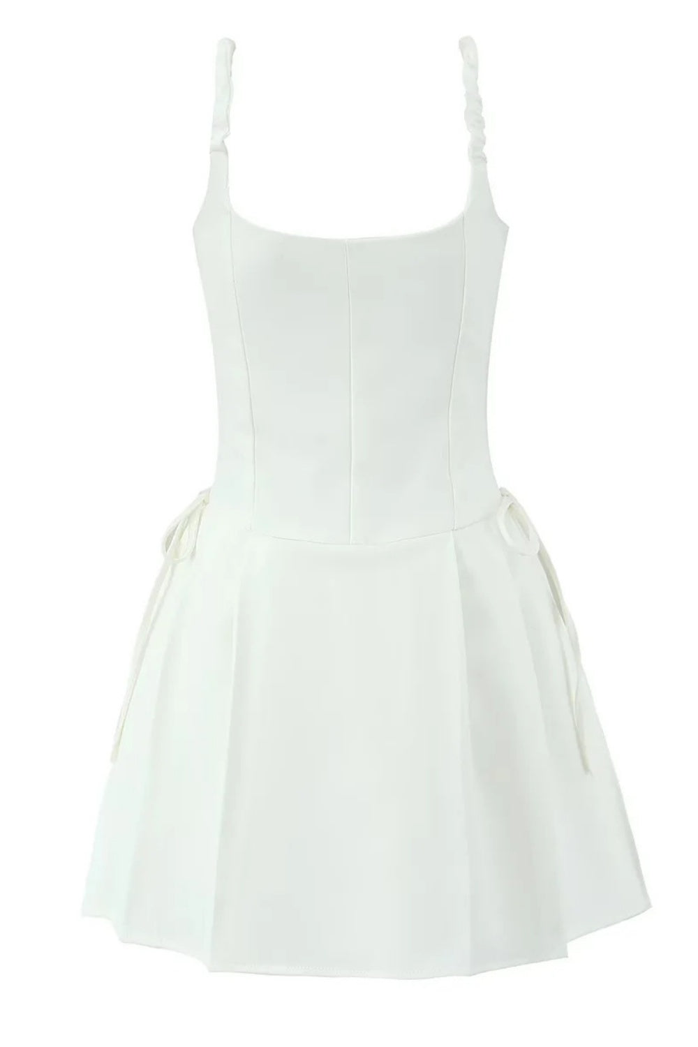 White Lace Splicing A-line Short Dress with Bow