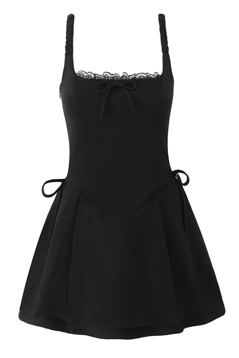 White Lace Splicing A-line Short Dress with Bow