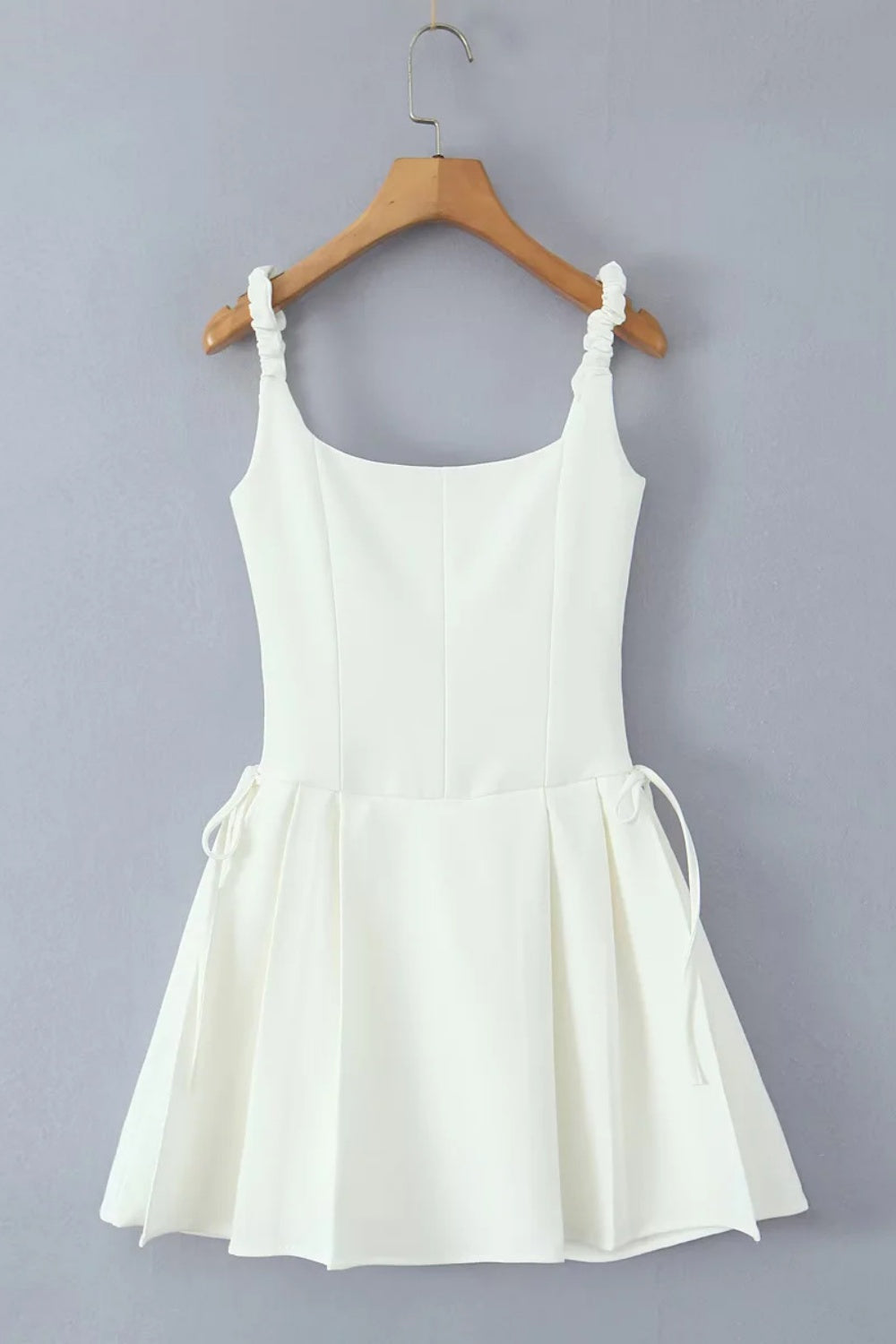 White Lace Splicing A-line Short Dress with Bow