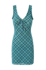 V-neck Blue Floral Print Bodycon Short Dress