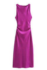 Round Neck White Ruched Long Dress