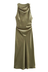 Round Neck White Ruched Long Dress