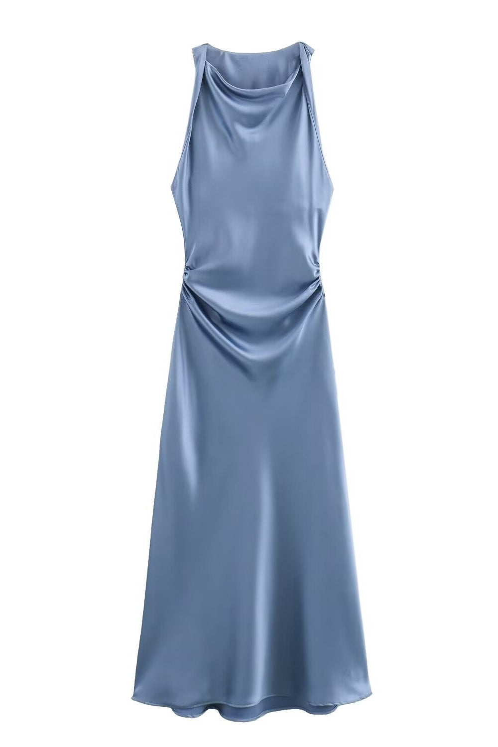 Round Neck White Ruched Long Dress