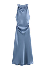 Round Neck White Ruched Long Dress
