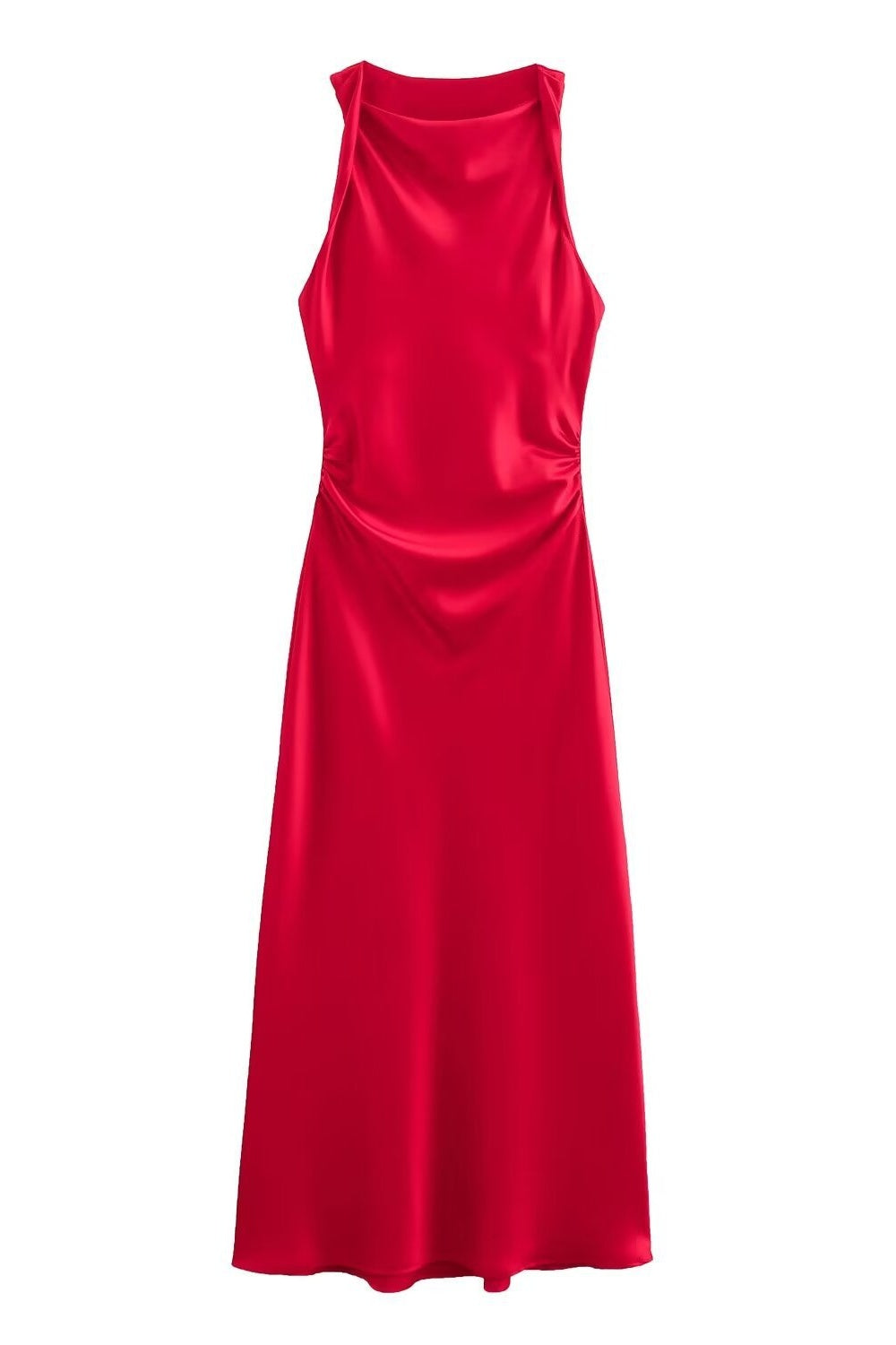 Round Neck White Ruched Long Dress