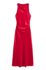 Round Neck White Ruched Long Dress