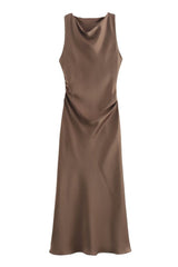 Round Neck White Ruched Long Dress
