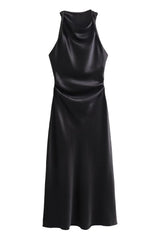 Round Neck White Ruched Long Dress