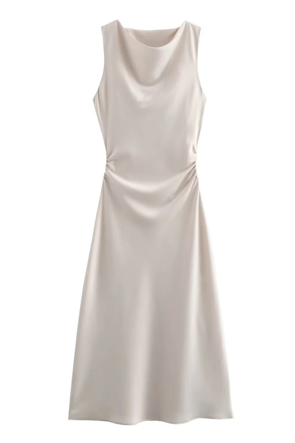 Round Neck White Ruched Long Dress
