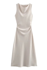 Round Neck White Ruched Long Dress