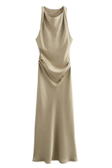 Round Neck White Ruched Long Dress