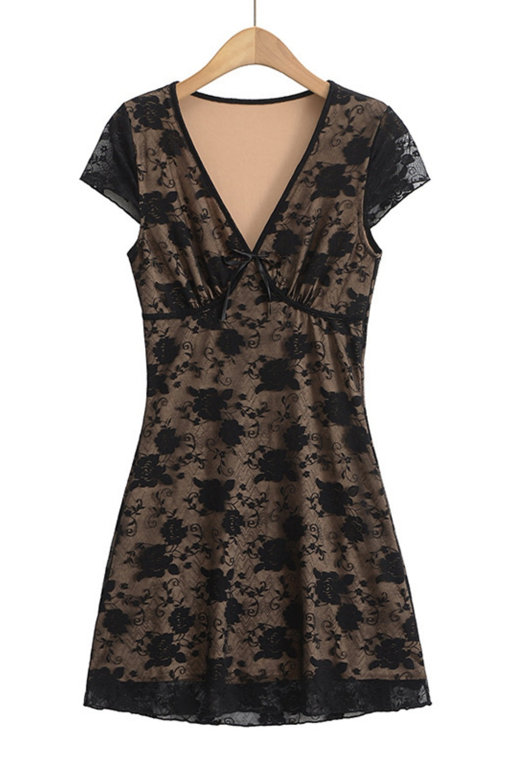 V-neck White Lace Flower Print Short Dress