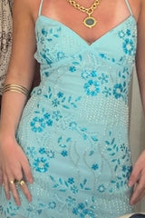 Orange Sequin Floral  A-Line Mini Dress