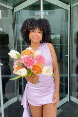 One Shoulder Pleated Bodycon Short Dress