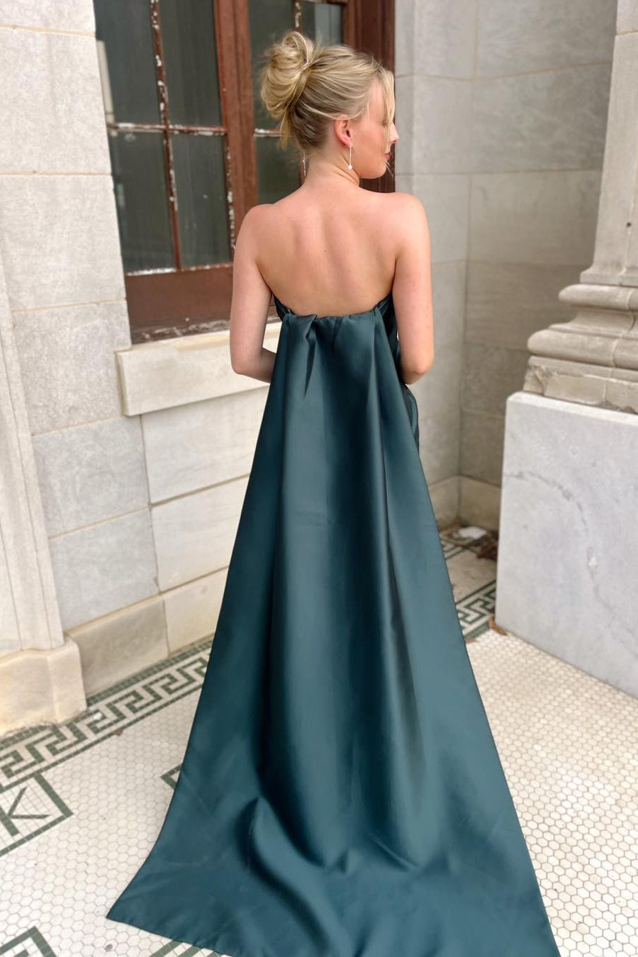 Emerald Green Bridesmaid Dress with Removeable Train
