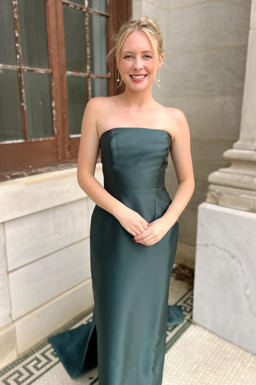 Emerald Green Bridesmaid Dress with Removeable Train