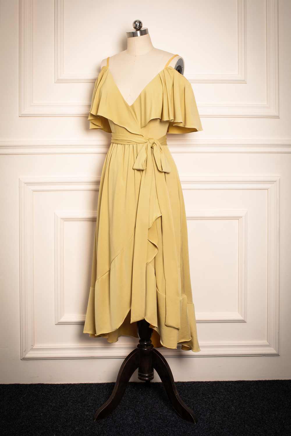 Gold Lovely A-line Chiffon Ruffles Bridesmaid Dress