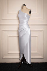 White Elegant One Shoulder Mermaid Bridesmaid Dress