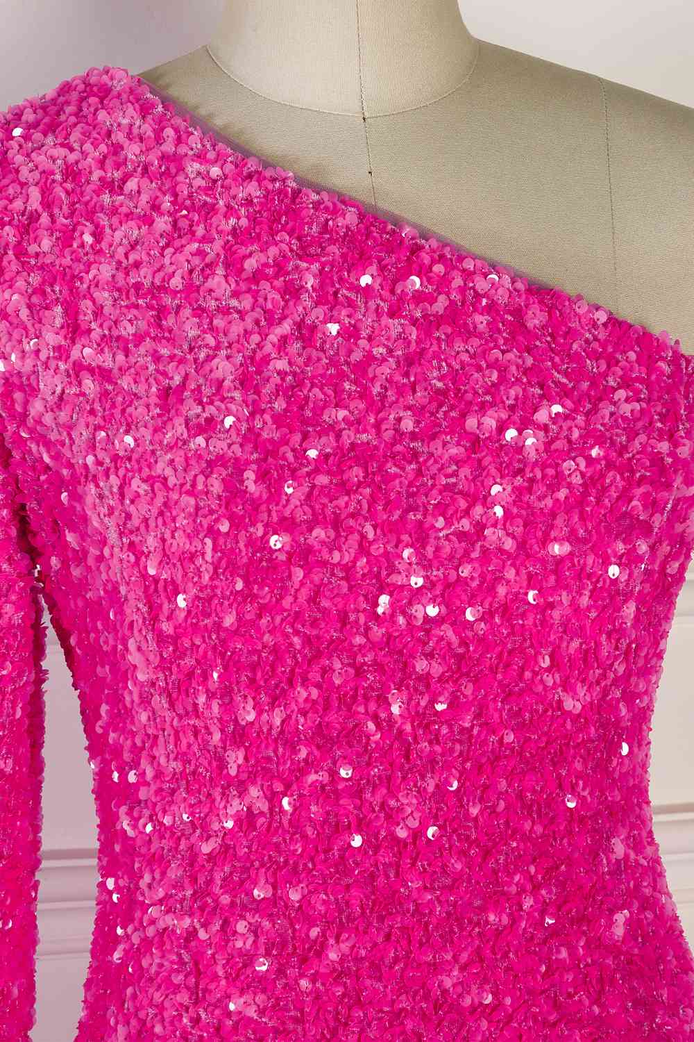 Sparkle Fuchsia Sequin One-Shoulder Mini Bodycon Dress