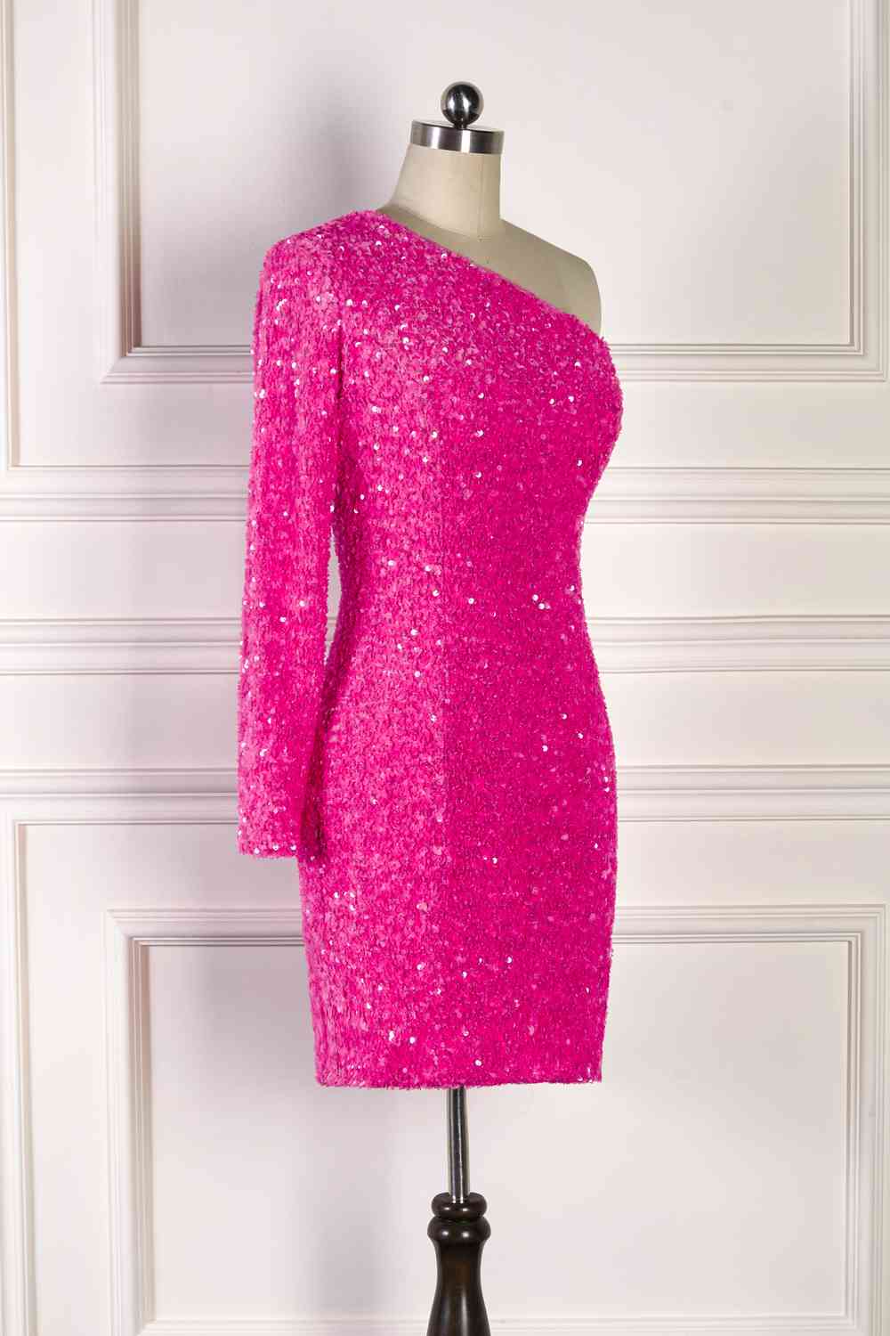 Sparkle Fuchsia Sequin One-Shoulder Mini Bodycon Dress