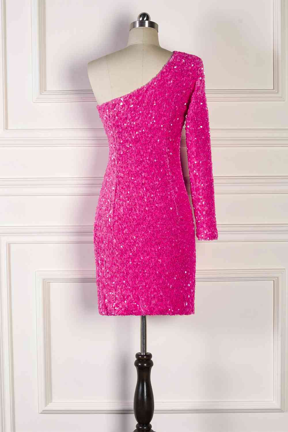 Sparkle Fuchsia Sequin One-Shoulder Mini Bodycon Dress