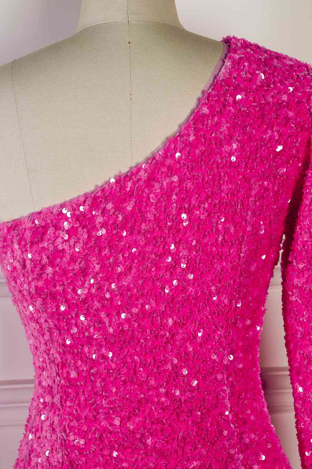 Sparkle Fuchsia Sequin One-Shoulder Mini Bodycon Dress