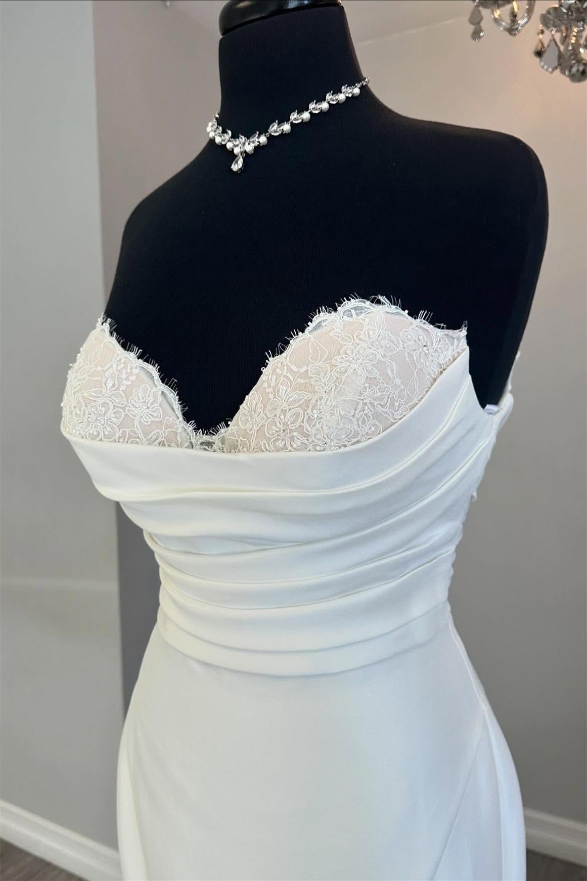 Ivory Appliques Neck Mermaid Wedding Dress