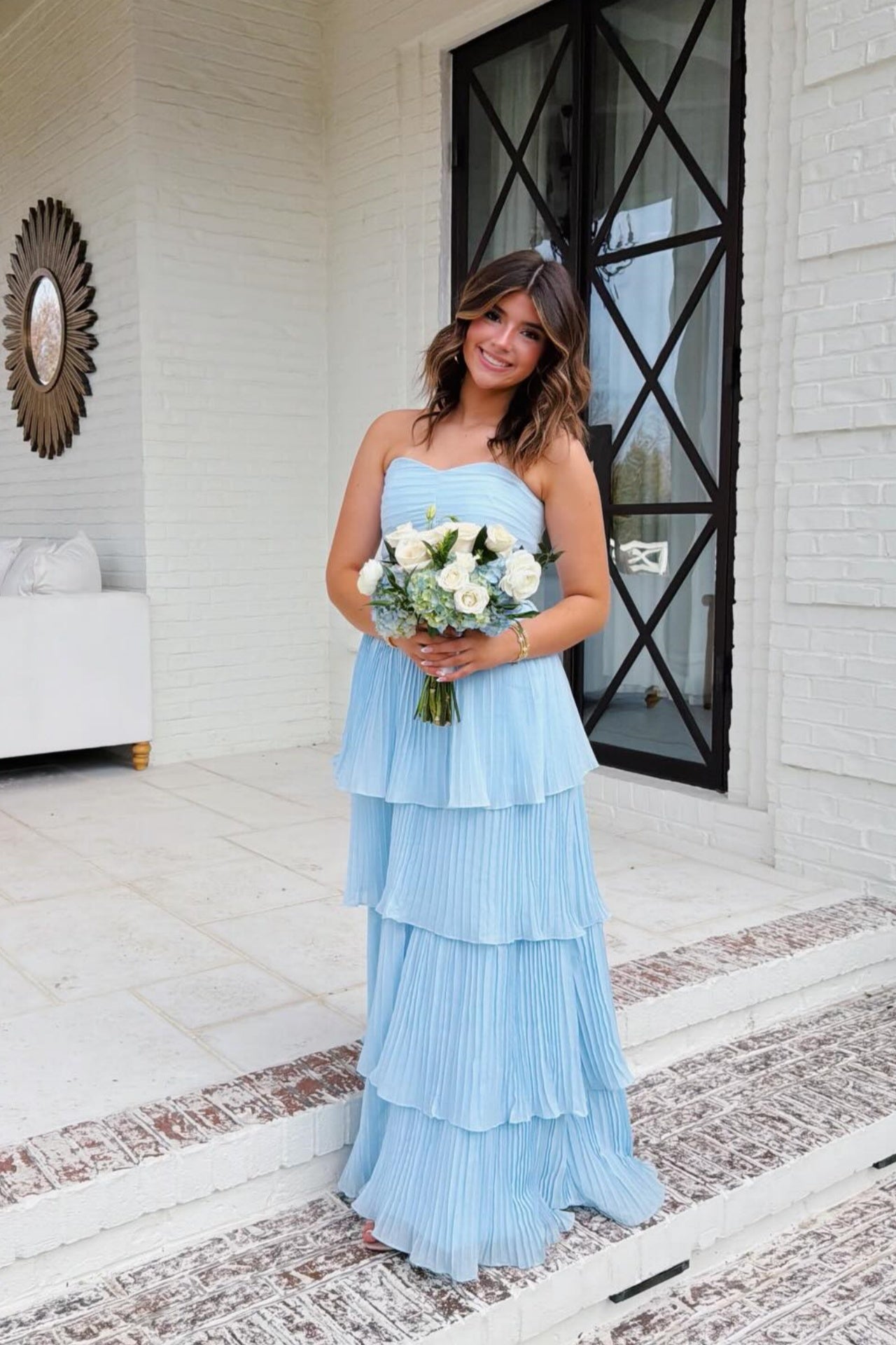 Hunter Green Strapless Layers A-line Long Prom Dress