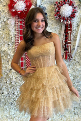 Scoop Black Sequin Tulle Tiered Short Homecoming Dress
