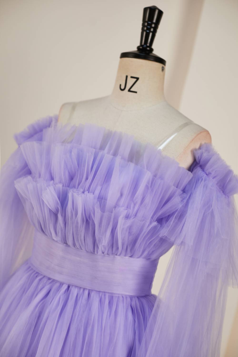 Purple Tulle Fit and Flare Short Dress with Long Sleeves