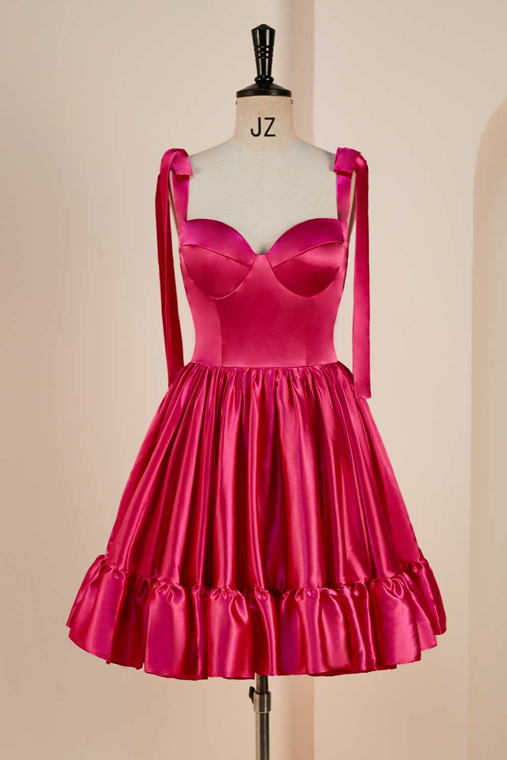 Tie Shoulders Fuchsia A-line Short Princess Dress