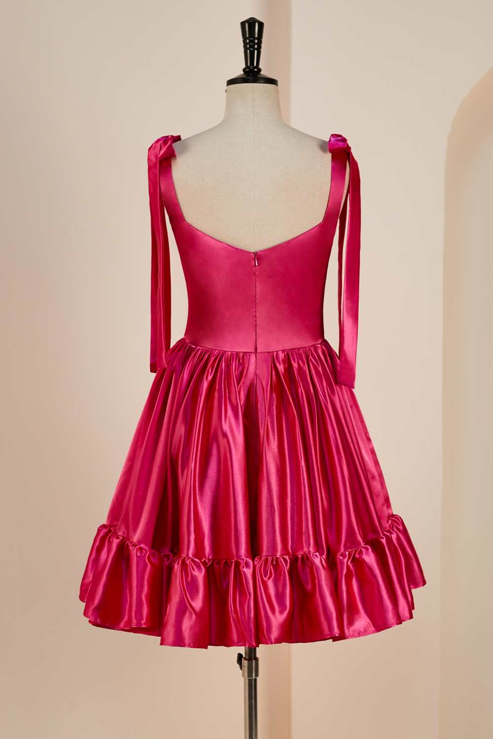 Tie Shoulders Fuchsia A-line Short Princess Dress