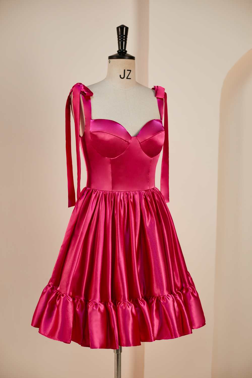 Tie Shoulders Fuchsia A-line Short Princess Dress