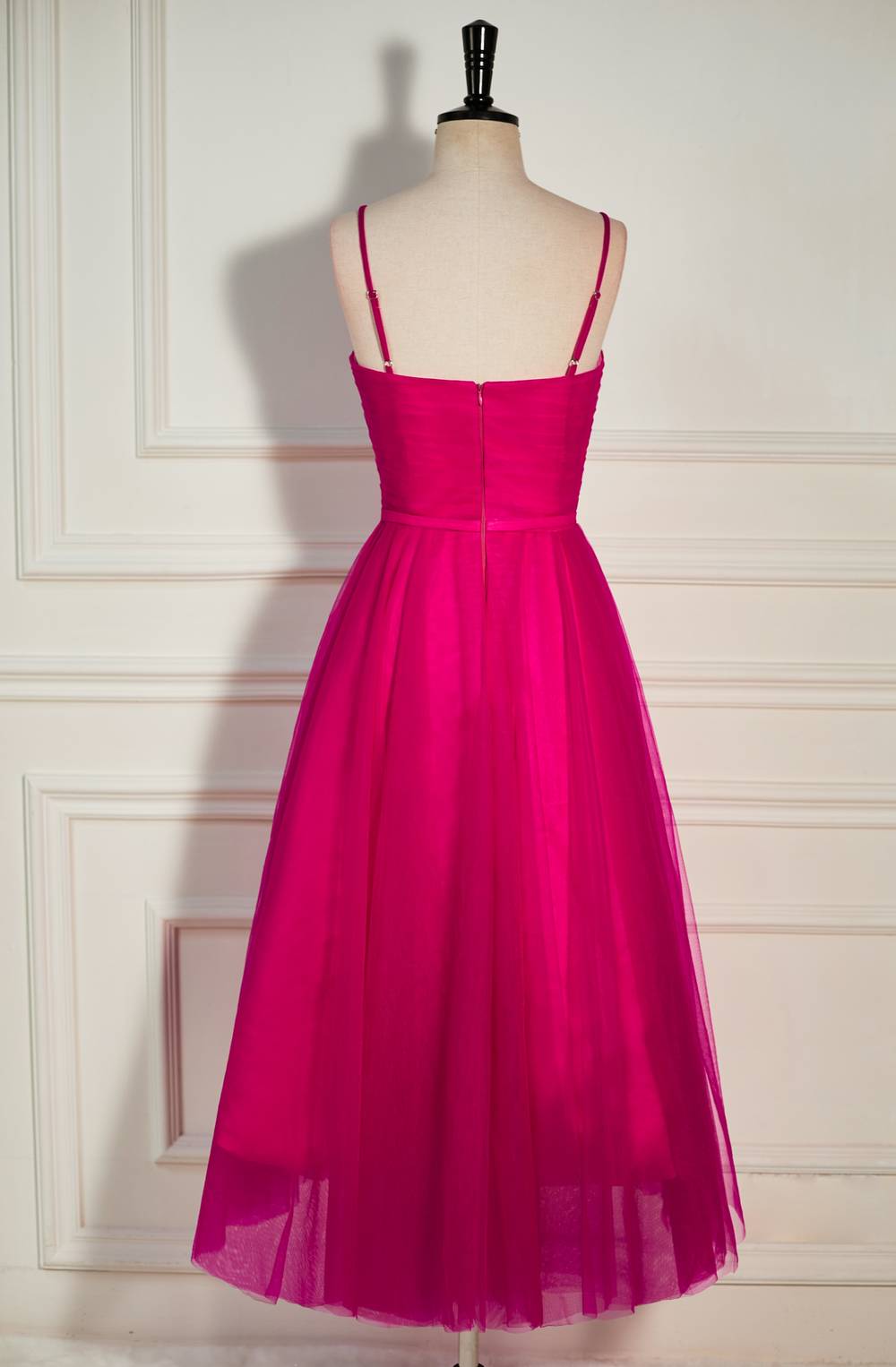 Fuchsia Tulle A-line Tea Length Dress