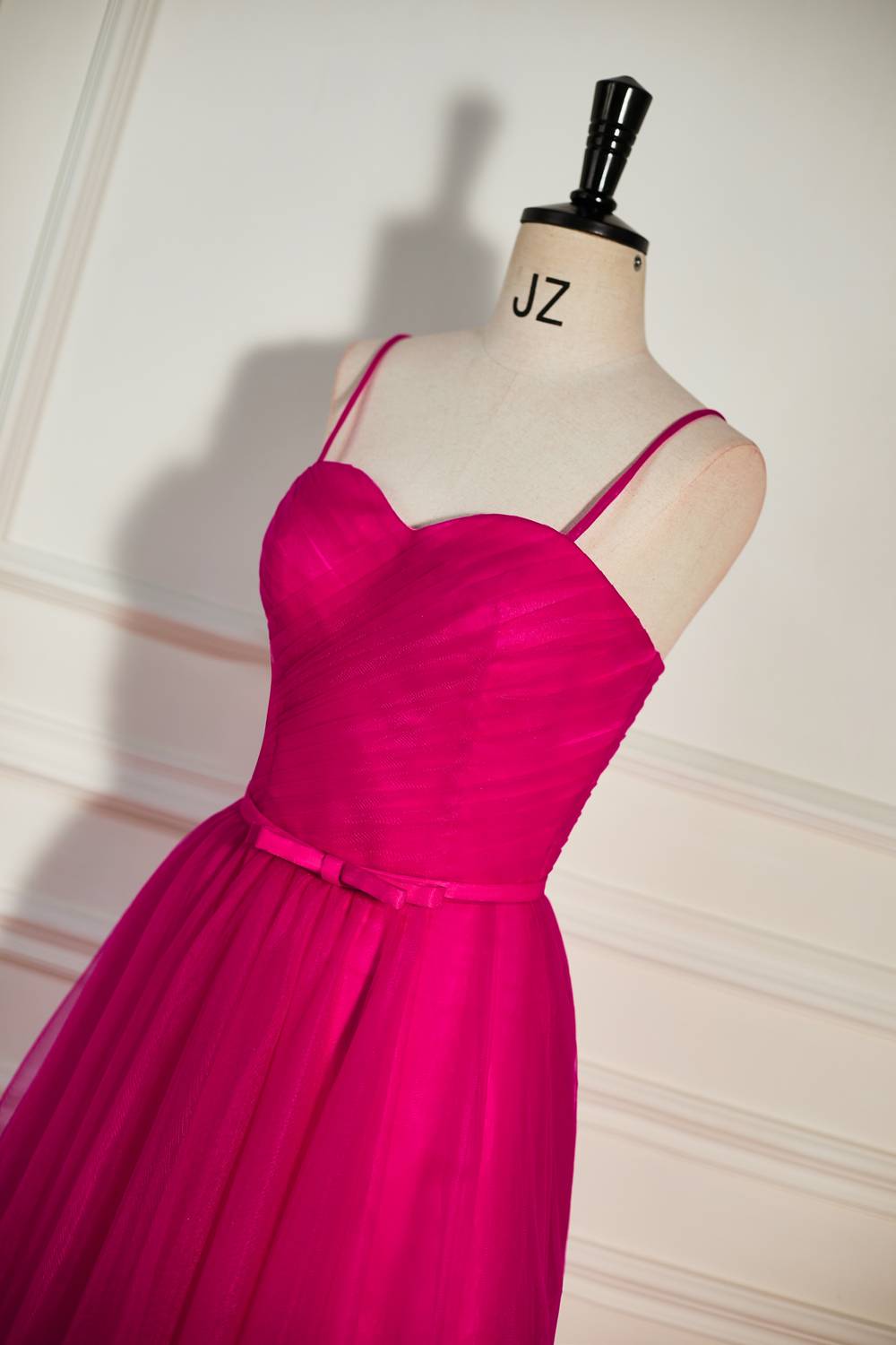 Fuchsia Tulle A-line Tea Length Dress