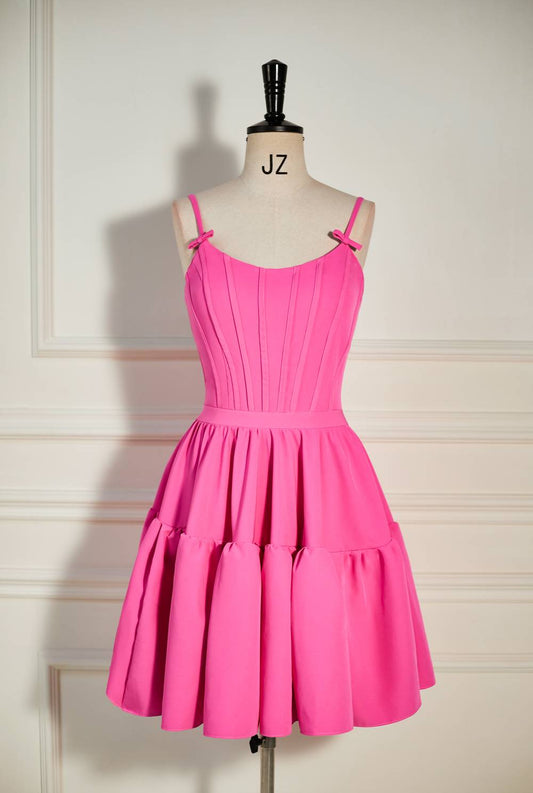 Straps Hot Pink A-line Short Homecoming Dress