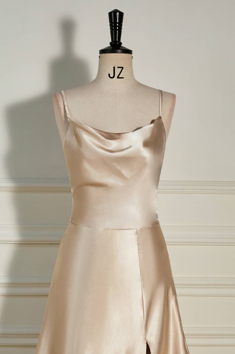 Cowl Neck Champagne A-line Long Bridesmaid Dress