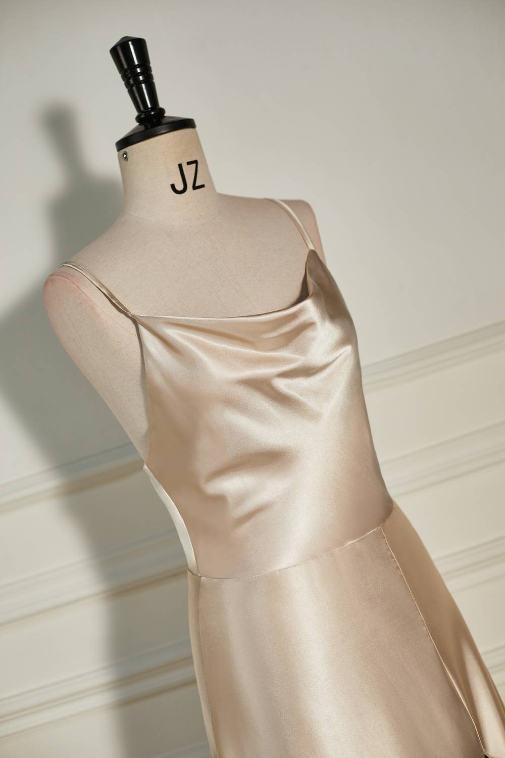 Cowl Neck Champagne A-line Long Bridesmaid Dress