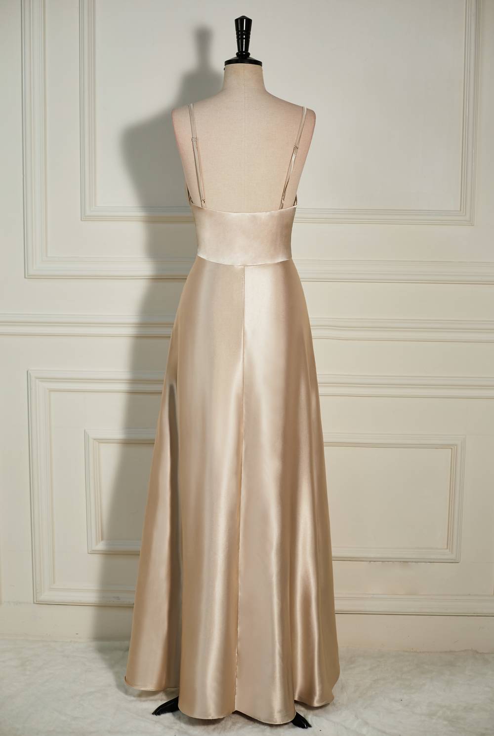 Cowl Neck Champagne A-line Long Bridesmaid Dress