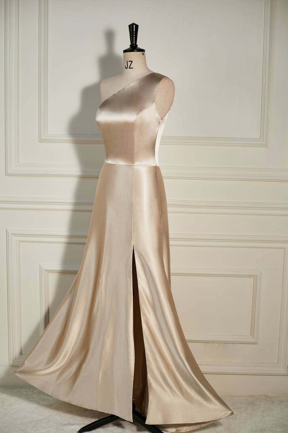 One Shoulder Champagne Long Bridesmaid Dress