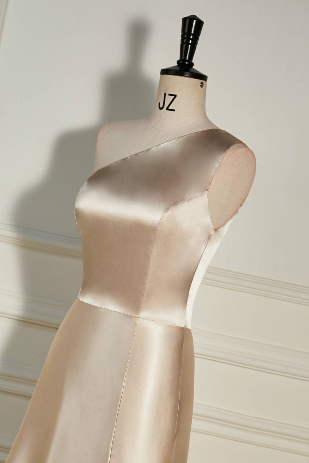 One Shoulder Champagne Long Bridesmaid Dress