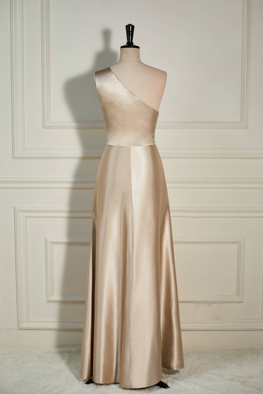 One Shoulder Champagne Long Bridesmaid Dress