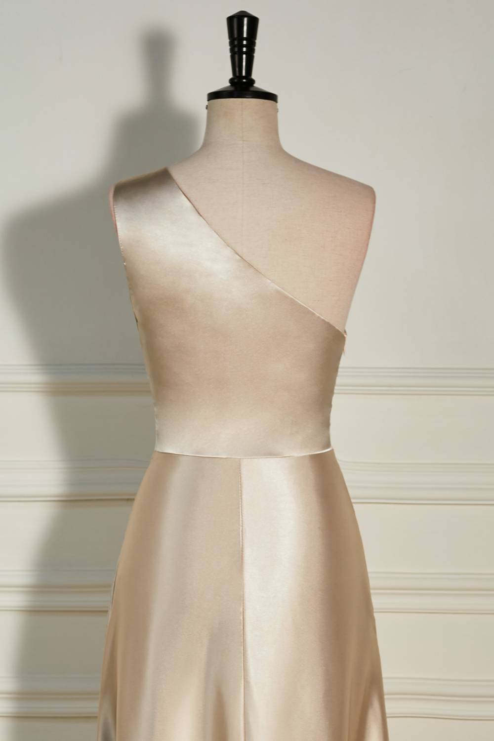 One Shoulder Champagne Long Bridesmaid Dress